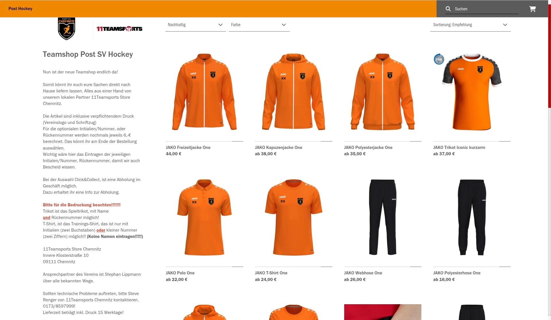 Fan und Teamshop des Post SV Chemnitz Abt. Hockey<br />
